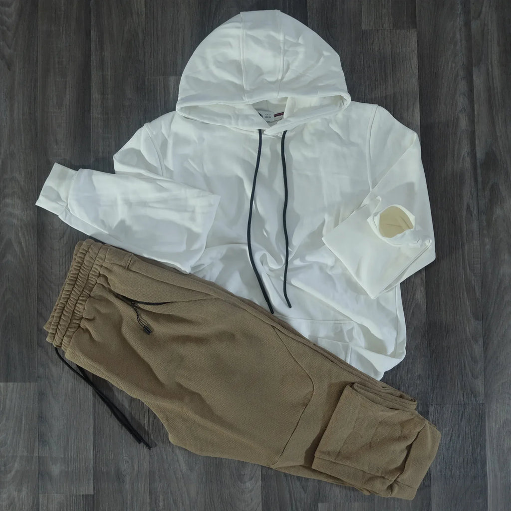 Ensemble Jogging Beska Beige Foncé + Capuche Cotton Blanc Kelmo