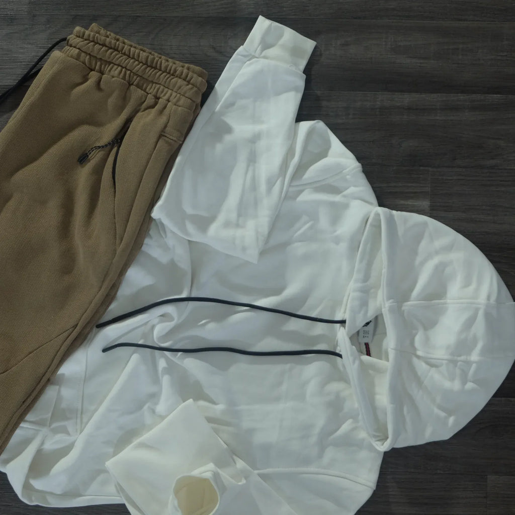 Ensemble Jogging Beska Beige Foncé + Capuche Cotton Blanc Kelmo