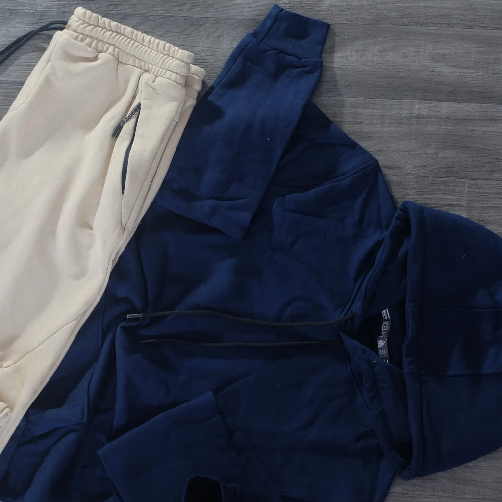 Ensemble Jogging Beska Beige + Capuche Cotton Bleu Marine Kelmo