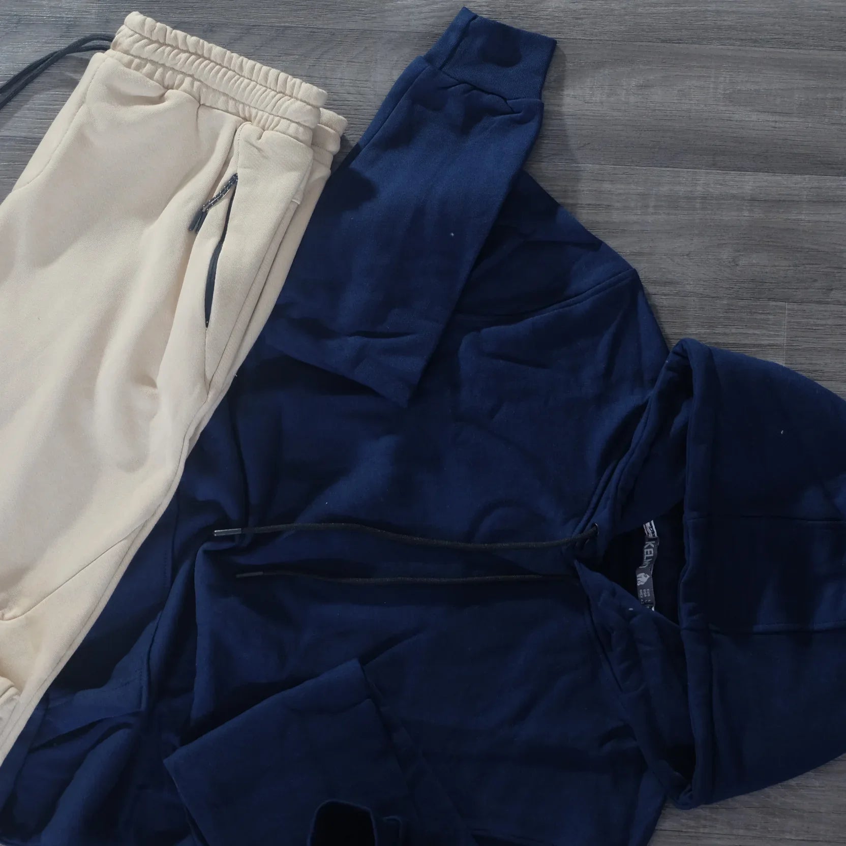 Ensemble Jogging Beska Beige + Capuche Cotton Bleu Marine Kelmo