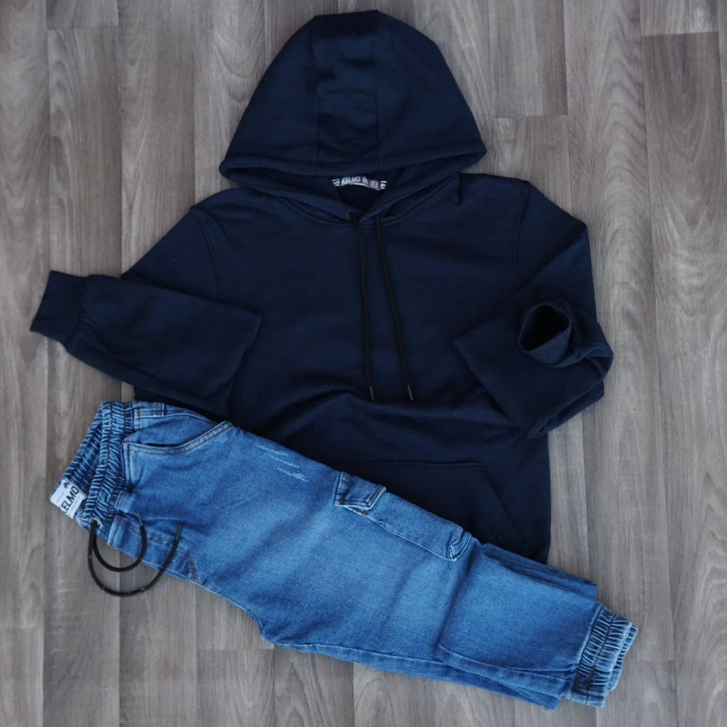 Ensemble Jean Bleu + Sweat à Capuche Bleu Marine Kelmo 2XL