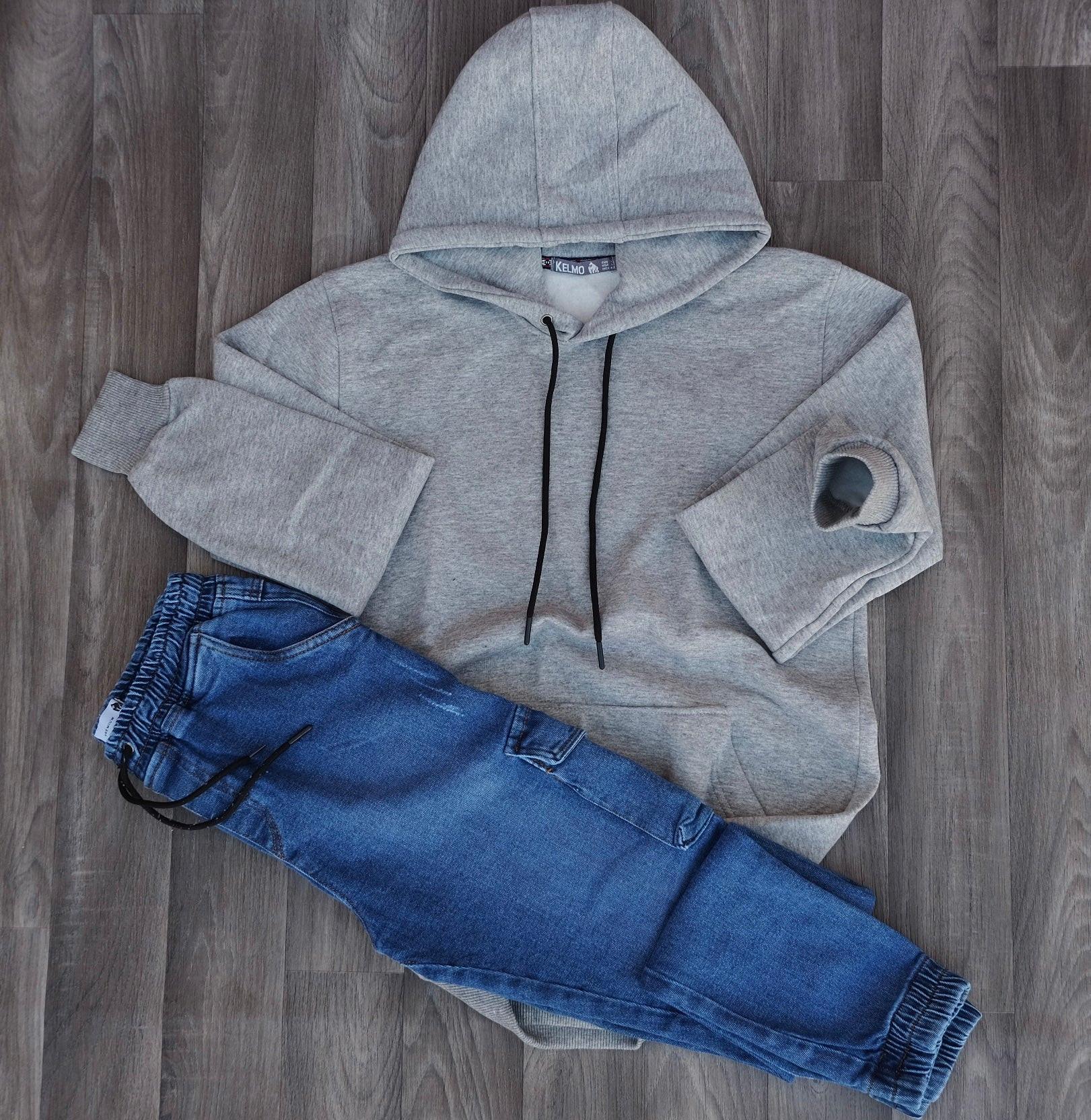 Ensemble Jean Bleu + Sweat à Capuche Gris Clair Kelmo 2XL