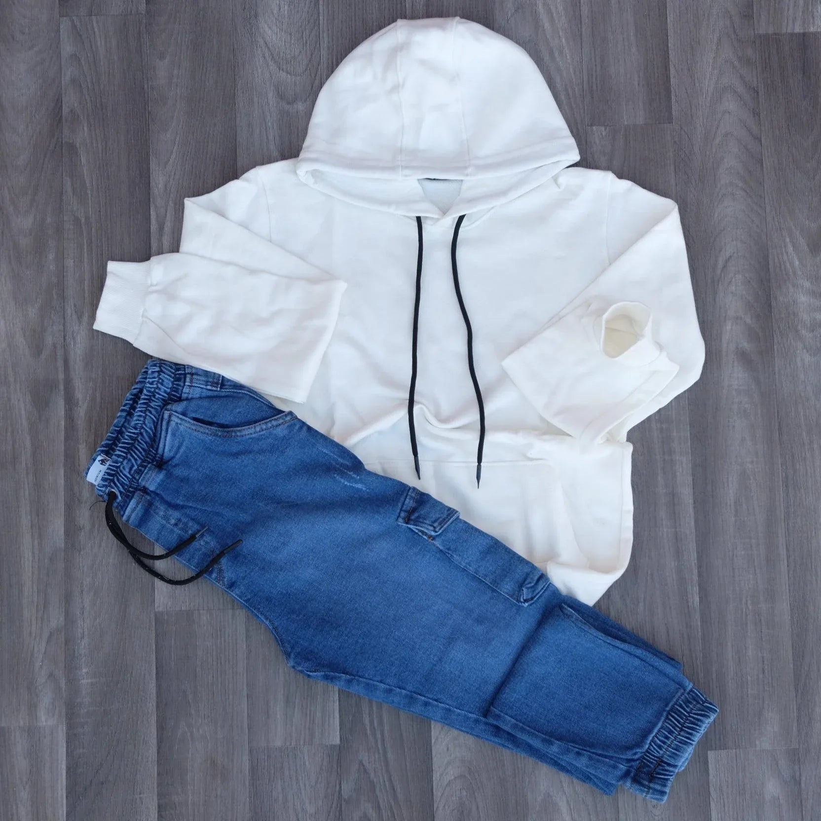 Ensemble Jean Bleu + Sweat à Capuche Blanc Kelmo 2XL