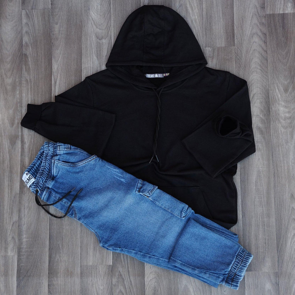 Ensemble Jean Bleu + Sweat à Capuche Noir Kelmo 2XL