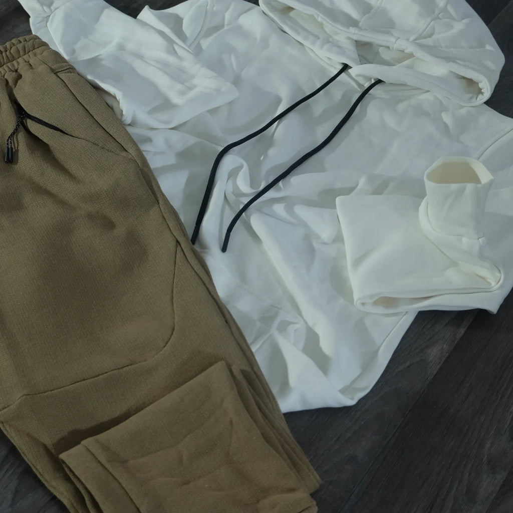 Ensemble Jogging Beska Beige Foncé + Capuche Cotton Blanc Kelmo