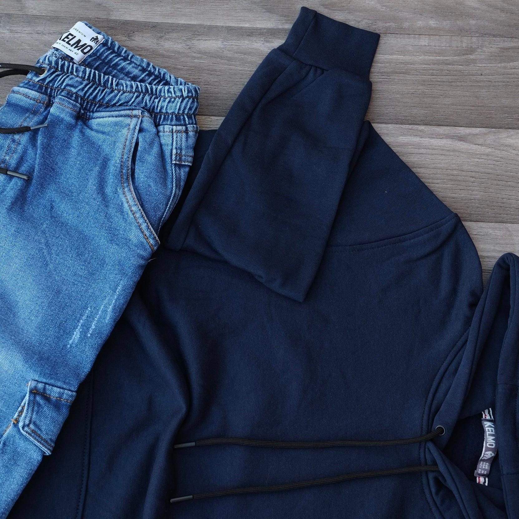Ensemble Jean Bleu + Sweat à Capuche Bleu Marine Kelmo