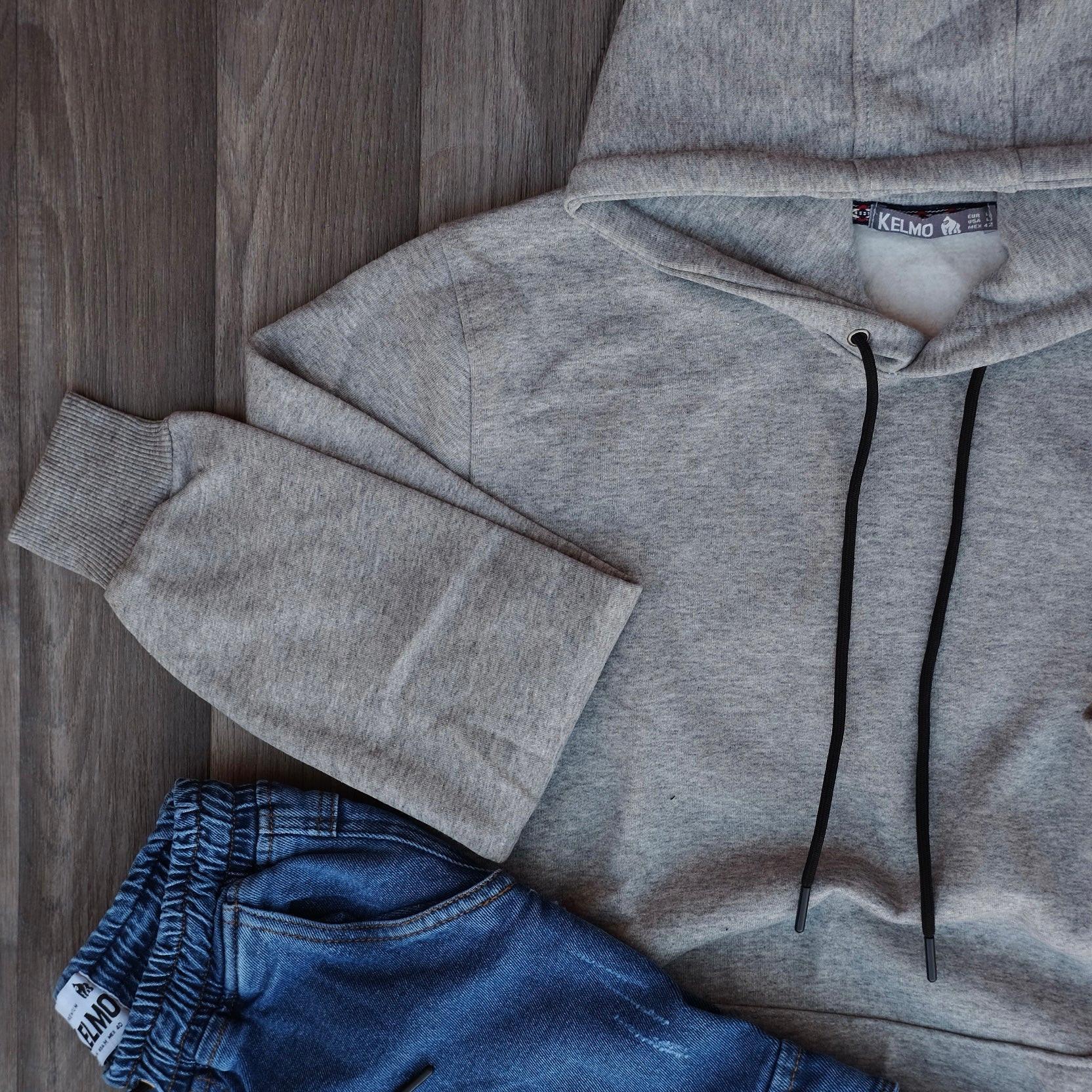 Ensemble Jean Bleu + Sweat à Capuche Gris Clair Kelmo