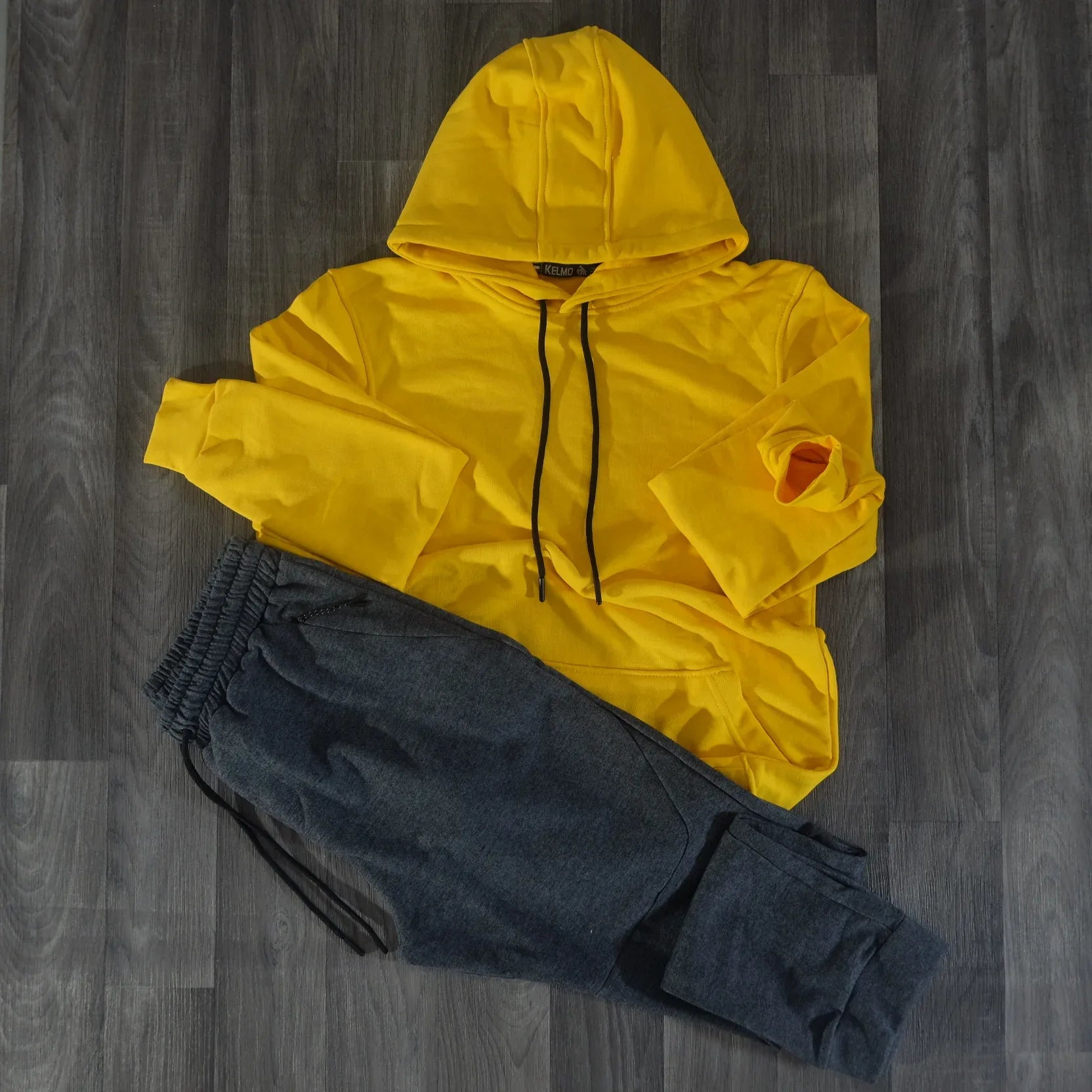 Ensemble Sweat a capuche Jaune et Jogging Beska Gris Foncé Kelmo