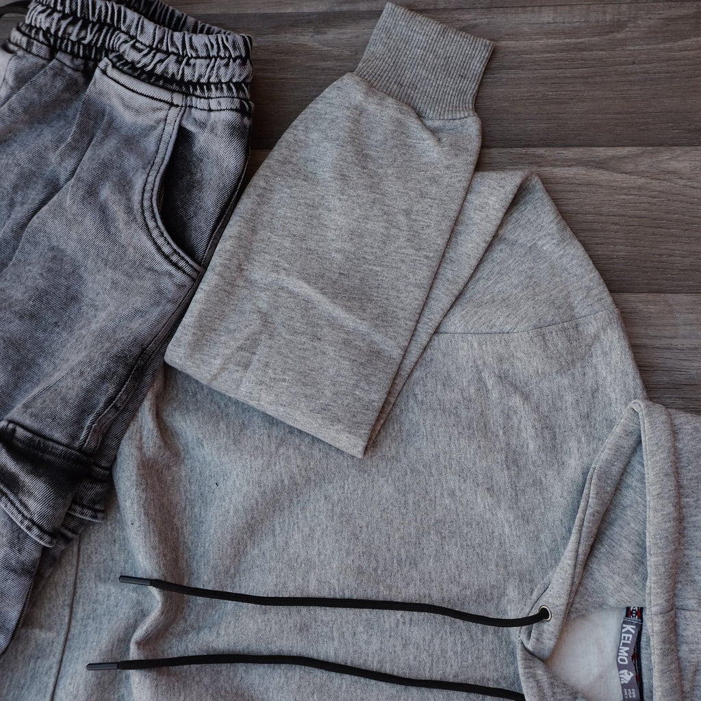 Ensemble Jean Gris Délavé + Sweat à Capuche Gris Clair Kelmo