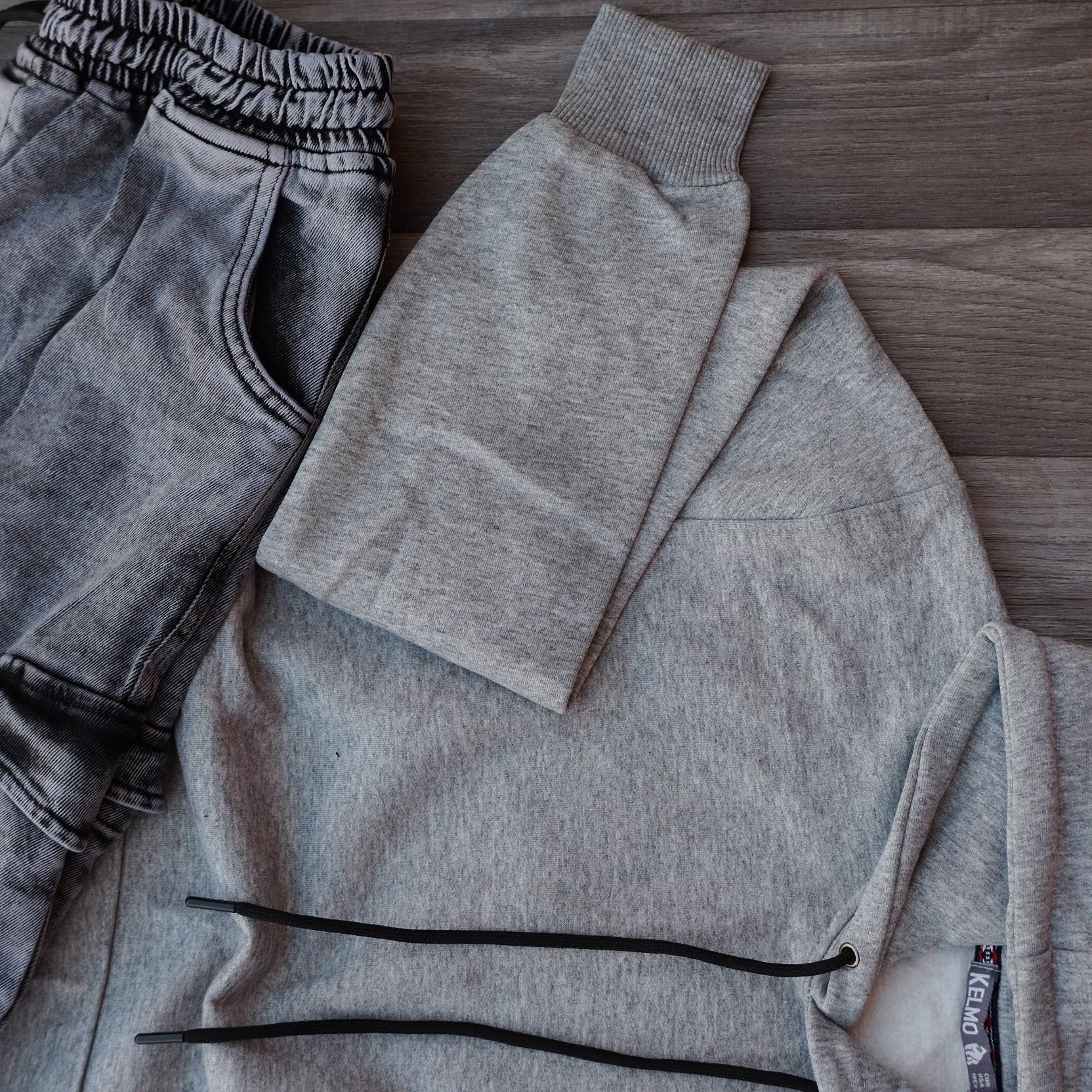 Ensemble Jean Gris Délavé + Sweat à Capuche Gris Clair Kelmo