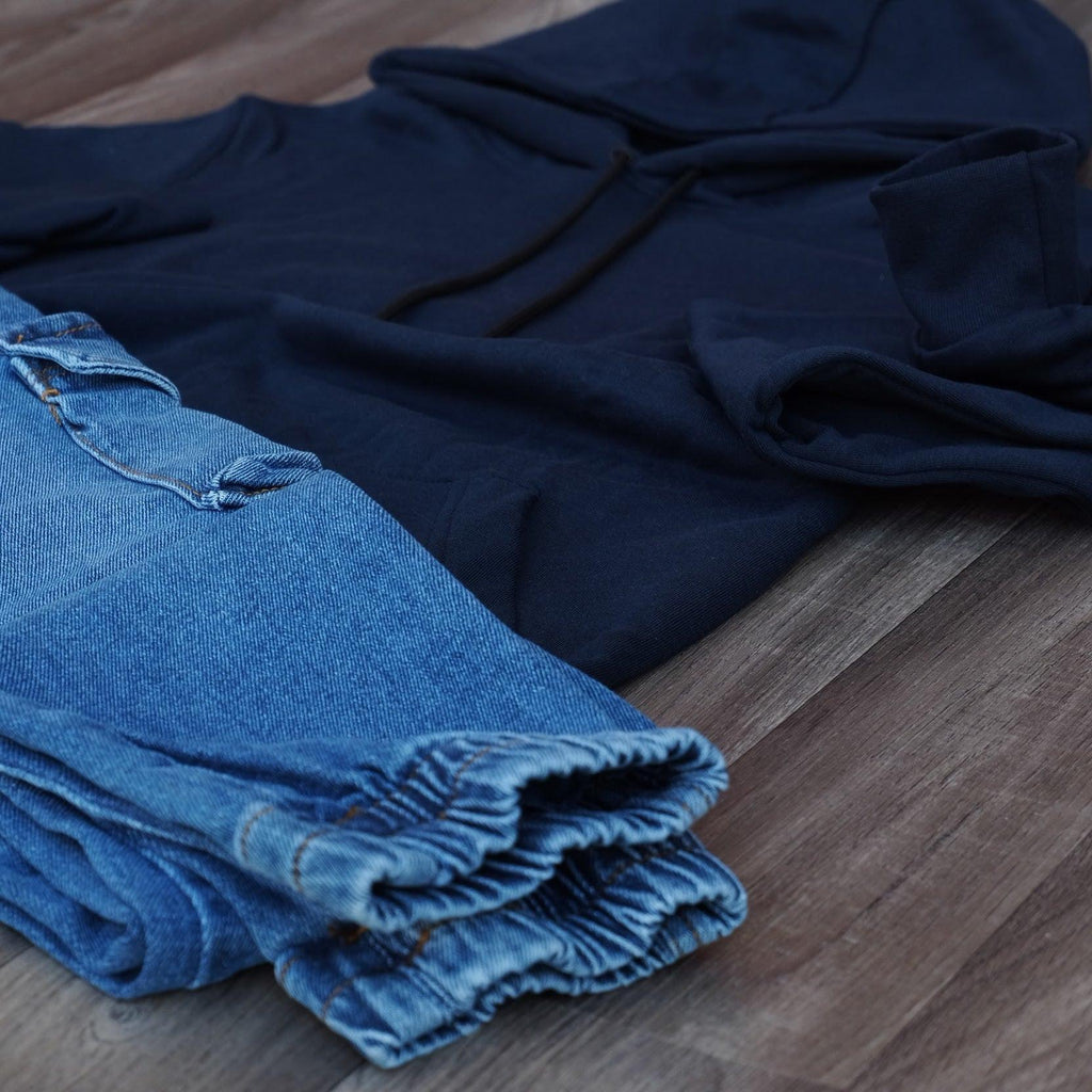 Ensemble Jean Bleu + Sweat à Capuche Bleu Marine Kelmo