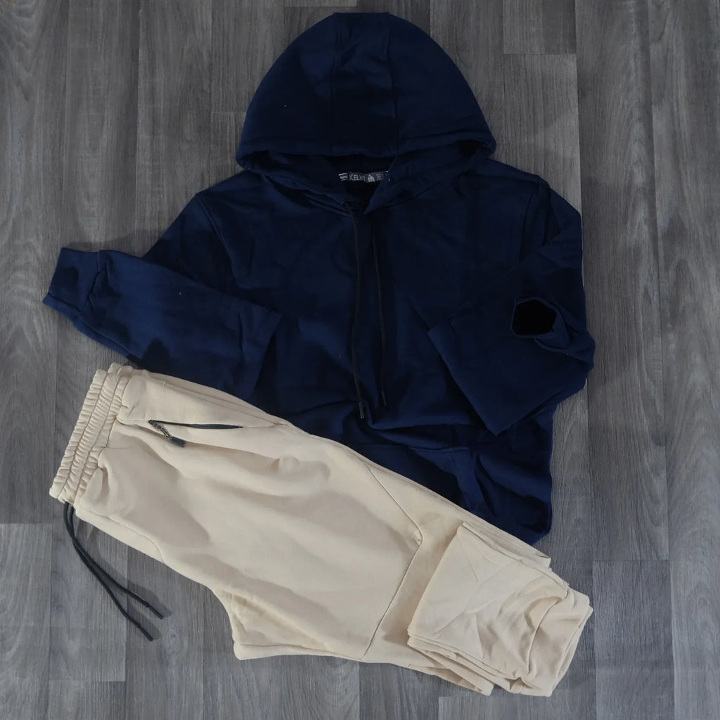 Ensemble Jogging Beska Beige + Capuche Cotton Bleu Marine Kelmo