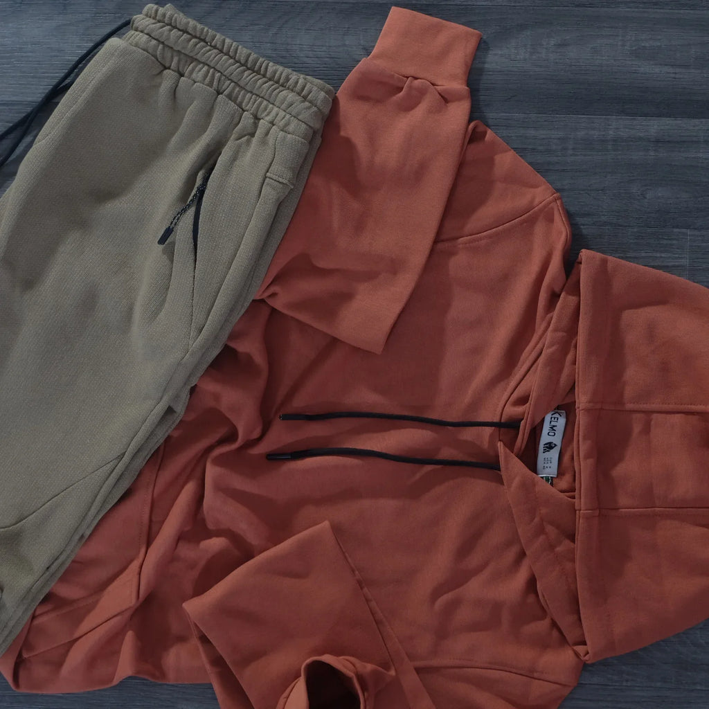 Ensemble Jogging Beska Beige + Capuche Cotton Rouge Brique Kelmo