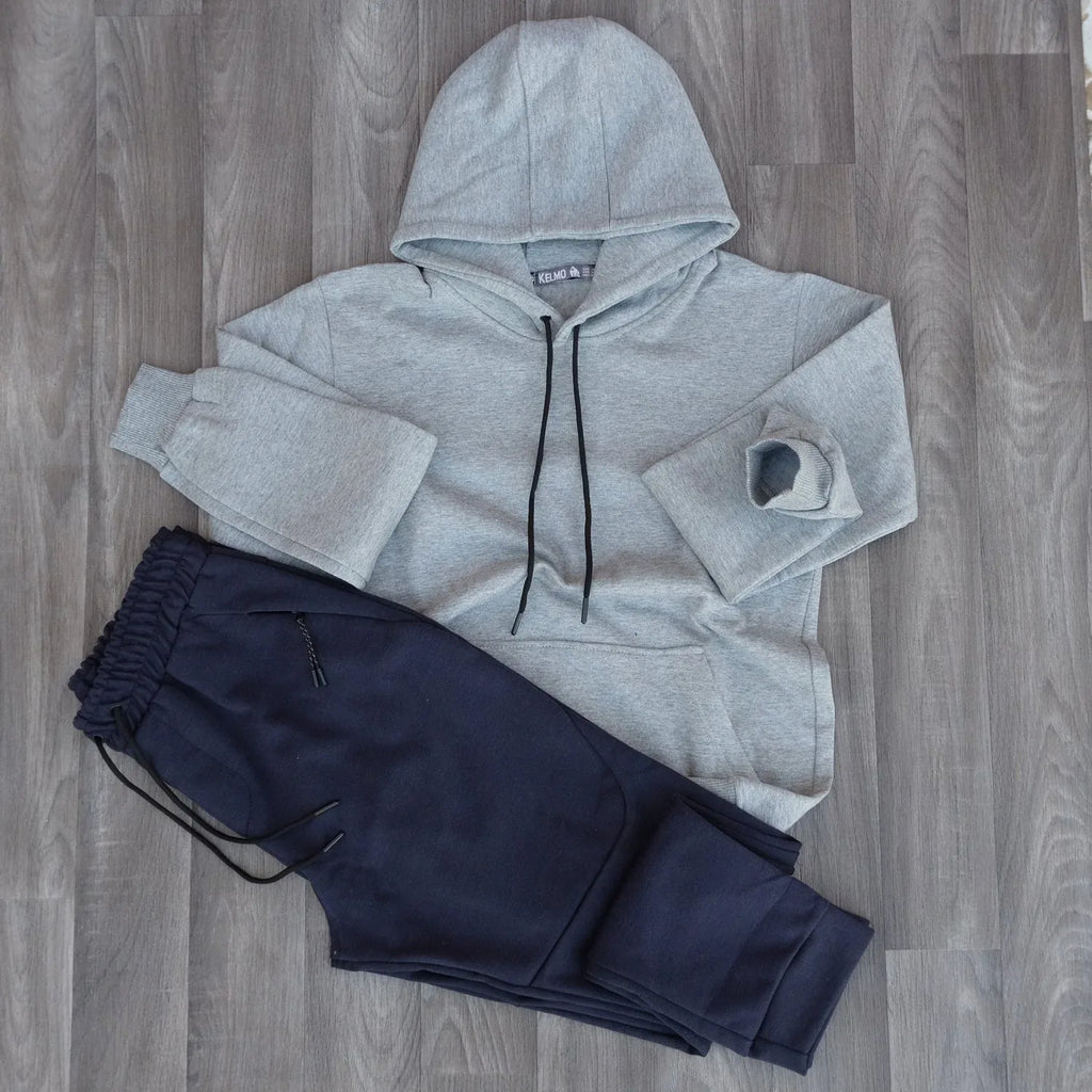 Ensemble Jogging Beska Bleu + Capuche Cotton Gris Chine Clair Kelmo