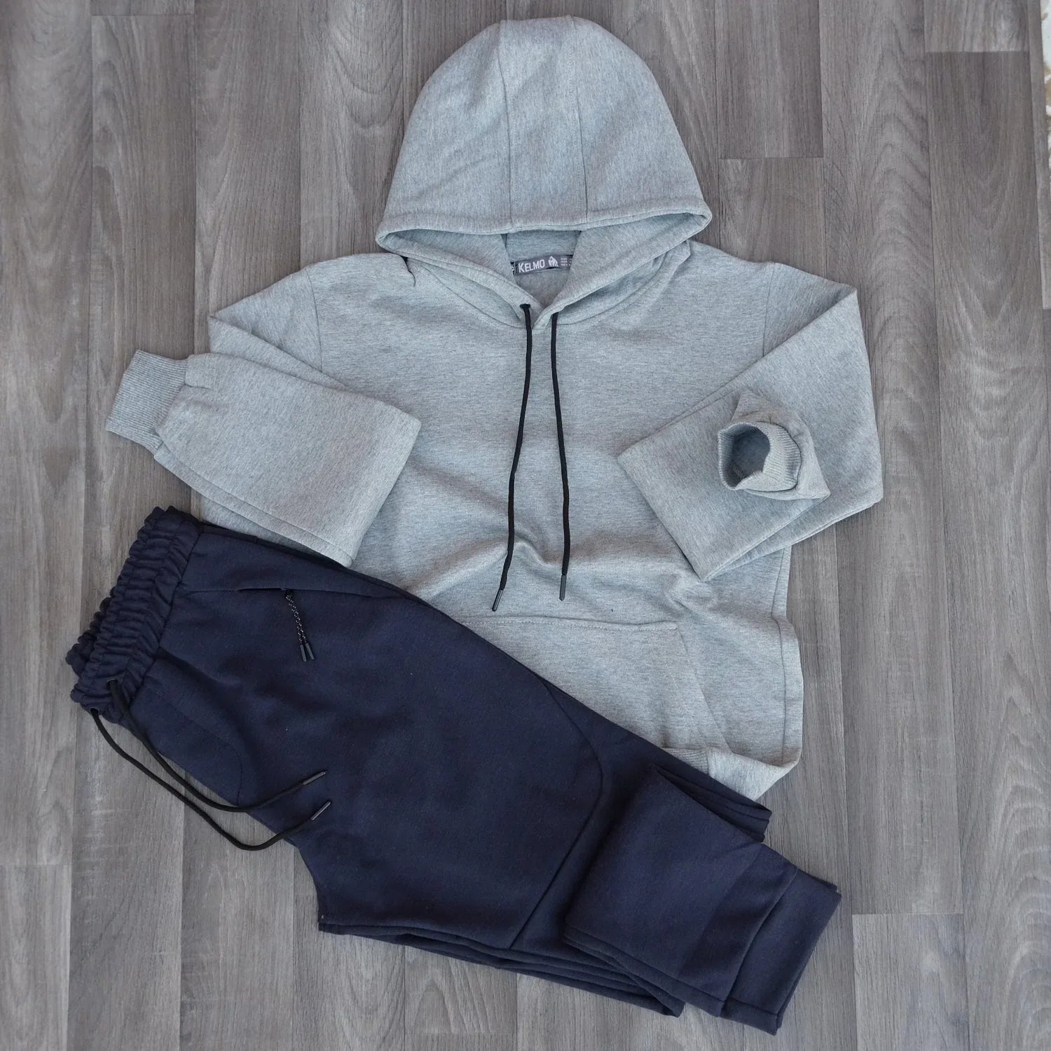 Ensemble Jogging Beska Bleu + Capuche Cotton Gris Chine Clair Kelmo
