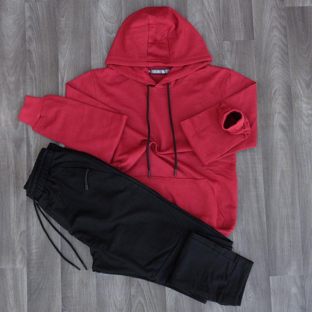 Ensemble Jogging Beska Noir + Capuche Cotton Rouge Kelmo