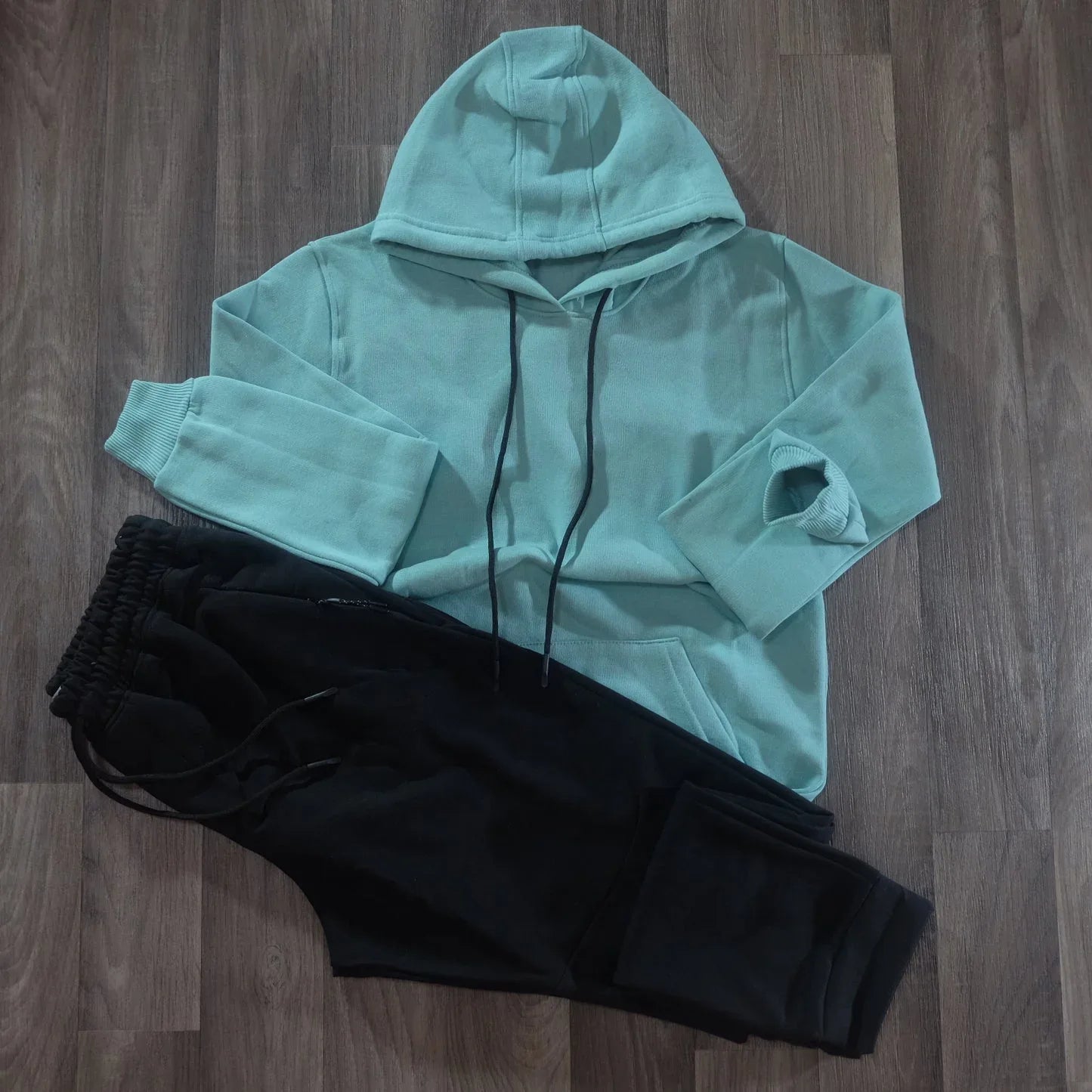 Ensemble Jogging Beska Cargo Noir + Capuche Cotton Vert Eau Kelmo
