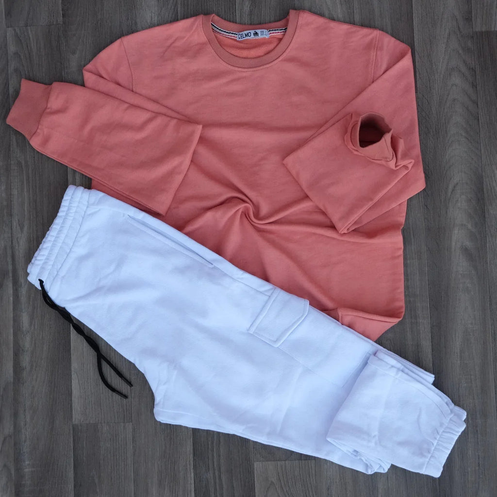 Ensemble Jogging Cargo Blanc+ Sweat Mortadelle Kelmo