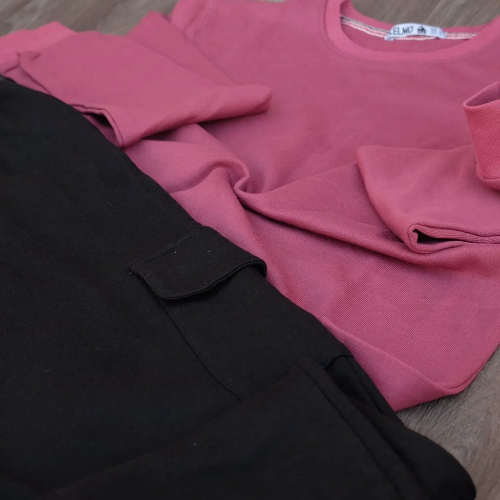 Ensemble Jogging Cargo Noir + Sweat Grenat Kelmo