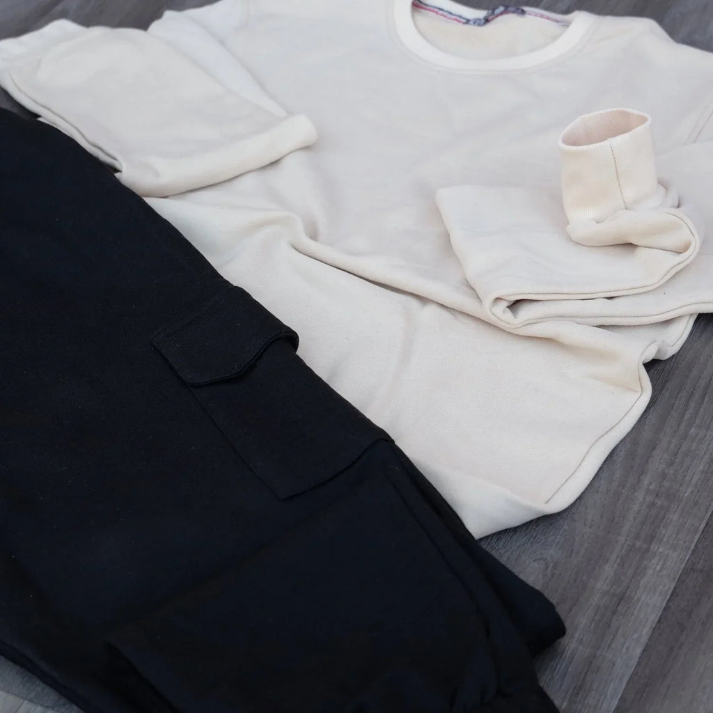 Ensemble Jogging Cargo Noir + Sweat Beige Kelmo