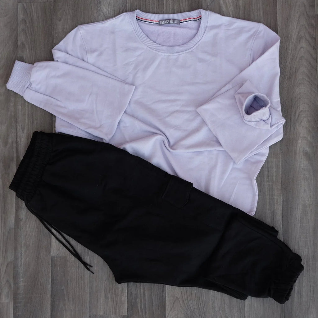 Ensemble Jogging Cargo Noir + Sweat Mauve Kelmo