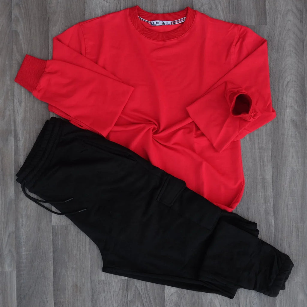Ensemble Jogging Cargo Noir + Sweat Rouge Kelmo