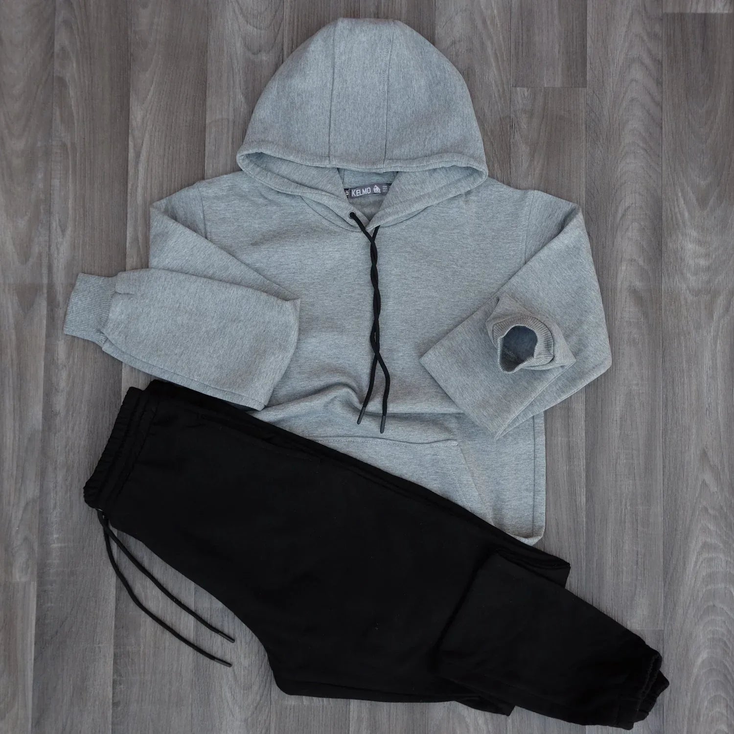 Ensemble Jogging Noir + Capuche Cotton Gris Chine Clair Kelmo