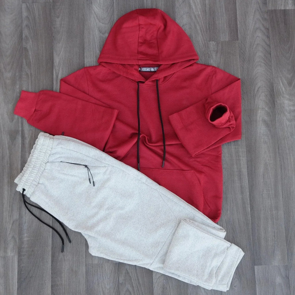 Ensemble Jogging Beska Gris Chine Clair + Capuche Cotton Rouge Kelmo