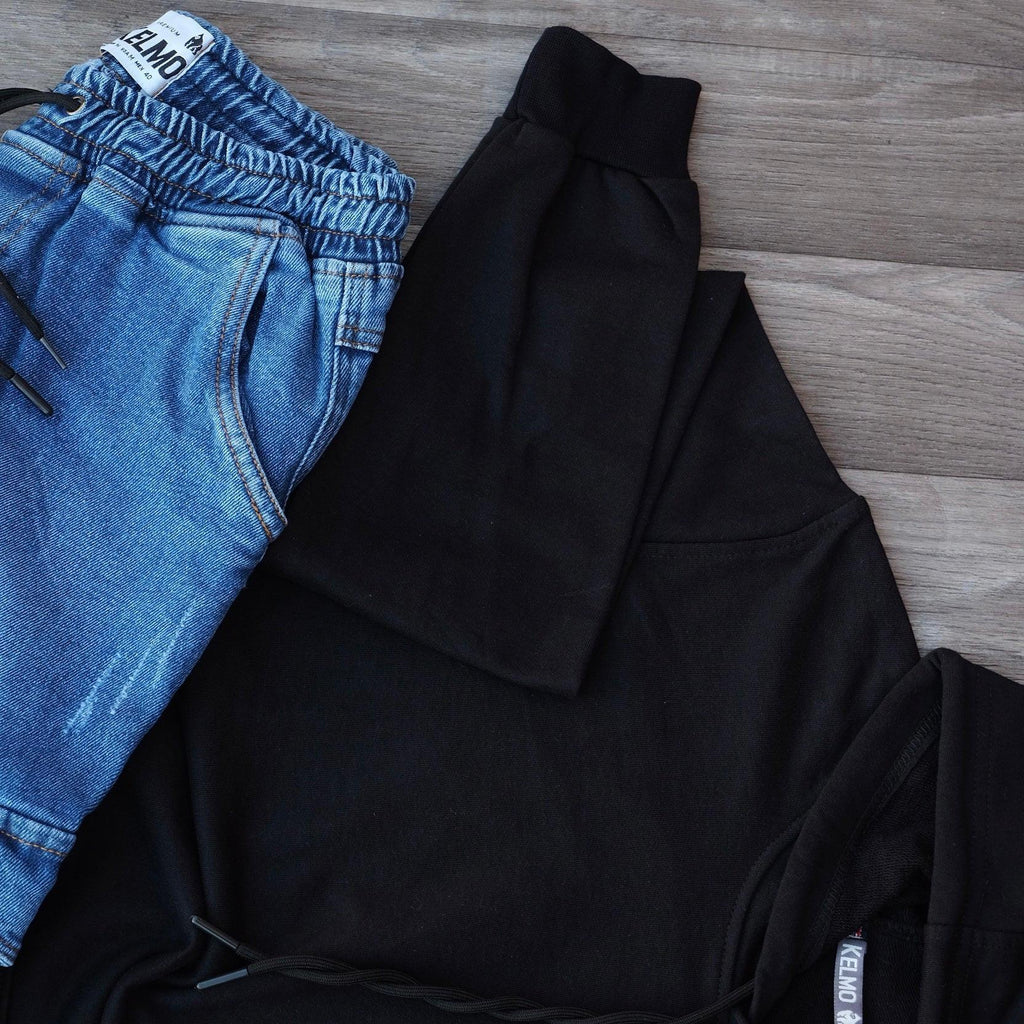 Ensemble Jean Bleu + Sweat à Capuche Noir Kelmo