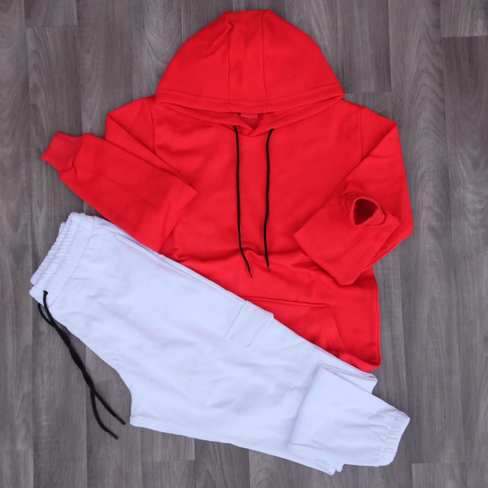 Ensemble Jogging Cargo Blanc + Capuche Cotton Rouge Kelmo